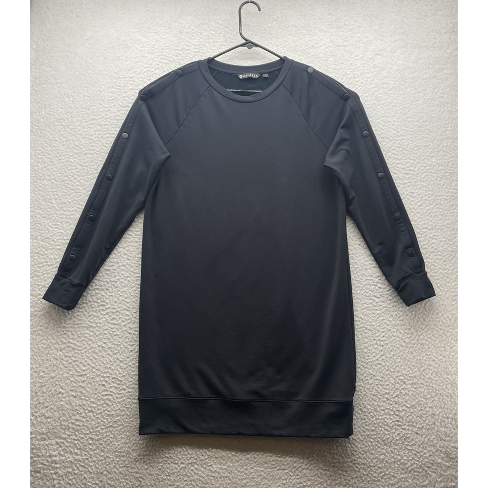 Athleta Sweatshirt Dress Size Medium M Black Snappy Sleeve Oversized Comfy Warm